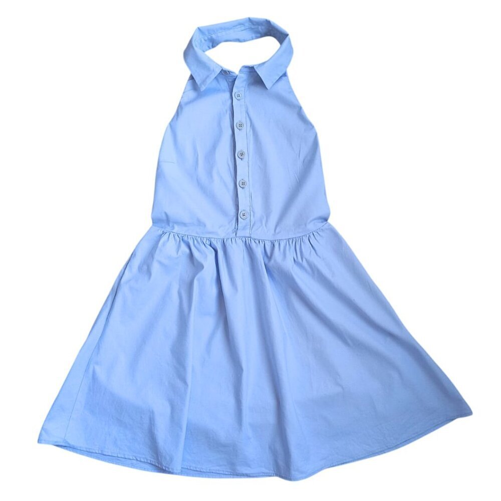 Reformation Light Blue Backless Halter Shirt Dress
